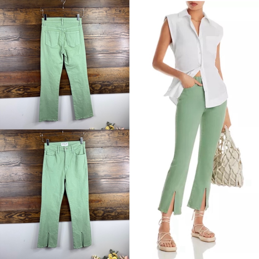 Derek Lam 10 Crosby Mira High Rise Cropped Split Hem Jeans in Shale Green New